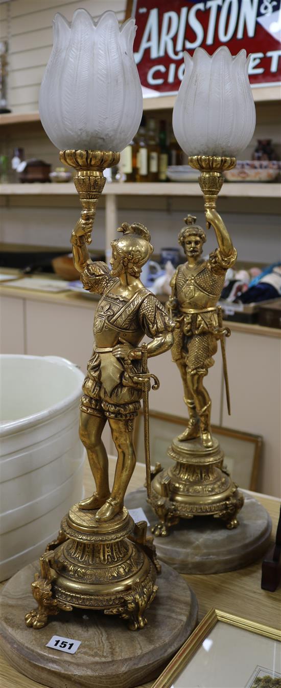 A pair of figurative knight table lamps